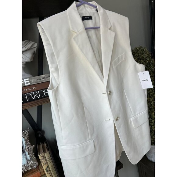 Theory Boxy Oversized Shoulder Pad Vest Ivory Womens Size Large - Picture 5 of 9